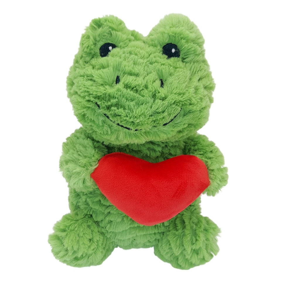 Hobby Lobby Green Faux Fur Frog Plush with Red Heart Valentine Stuffed Animal 8"